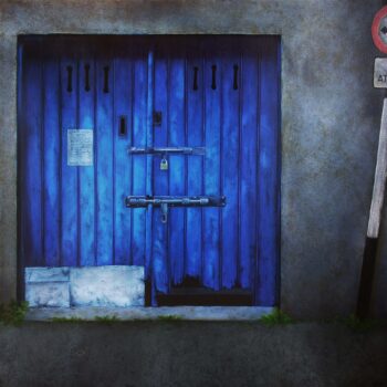 Blue wooden workshop doors